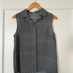 Sleeveless Blue Patterned Women's Top